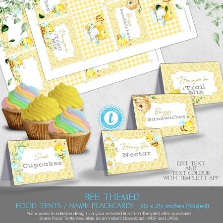 Digital Bee baby party labels and cards