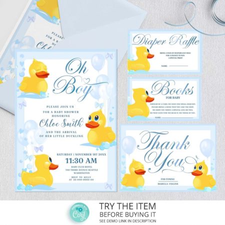4 DIY Ducky Baby shower invitation set