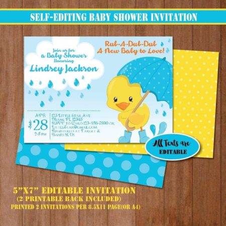 DIY Ducky With umbrella baby shower invitation